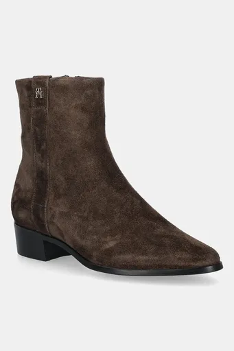 Semišové topánky Tommy Hilfiger TH SUEDE POINTY ZIP BOOTIE