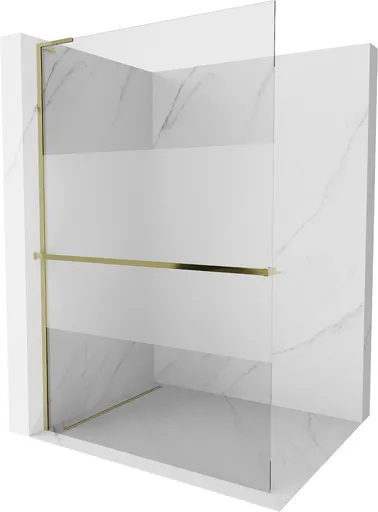 MEXEN/S - Kioto+ L Sprchová zástena WALK-IN s poličkou a držiakom uterákov 110 x 200, transparent/dekor, zlatá 800-110-123-50-35