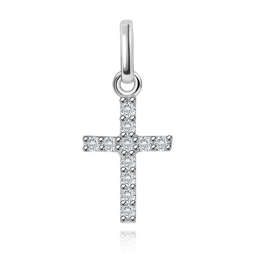 Ligotavý prívesok z bieleho 14K zlata - číry diamantový krížik
