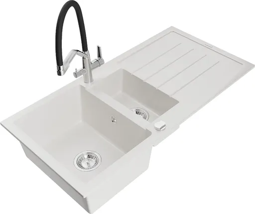 MEXEN/S MEXEN/S - Andres granitový drez s odkvapkávačom vrátane batérie Duo, biela 6515-20-671701-07