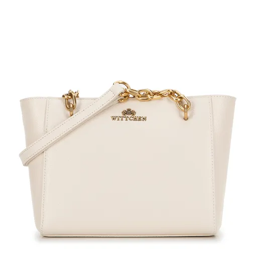 Dámska ramenná kožená kabelka krémová 100-4E-604-0
