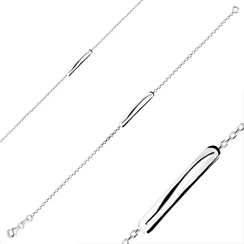 Strieborný náramok 925 - lesklá vyrezávaná platnička, retiazka z oválnych očiek