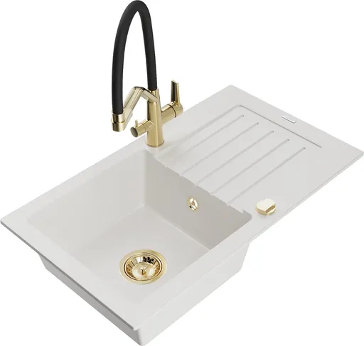 MEXEN/S MEXEN/S - Pablo granitový drez s odkvapkávačom vrátane batérie Duo, biela 6510-20-671701-57-G