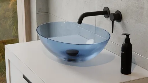 BESCO - Umývadlo na dosku ANYA zo syntetickej živice - Farba - Modrá, Farba sifónu - Biela KEANYA50MW