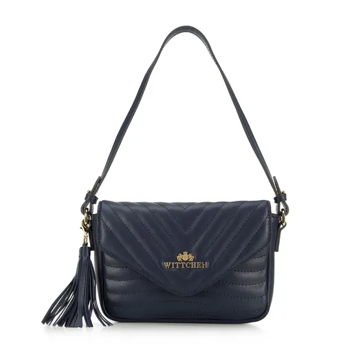 Prešívaná kožená kabelka s brmbolcom tmavomodrá