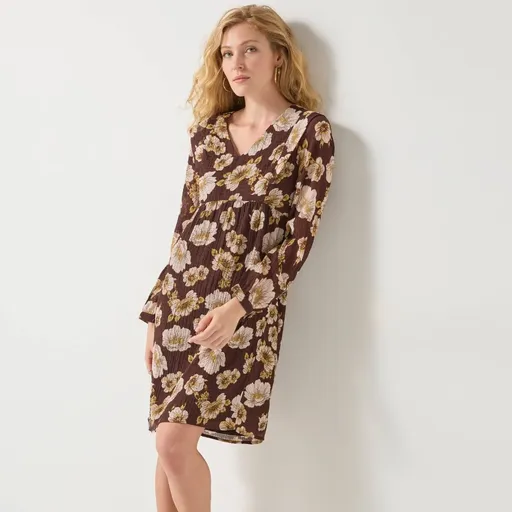 Krátke šaty s potlačou kvetín a textúrovaným efektom