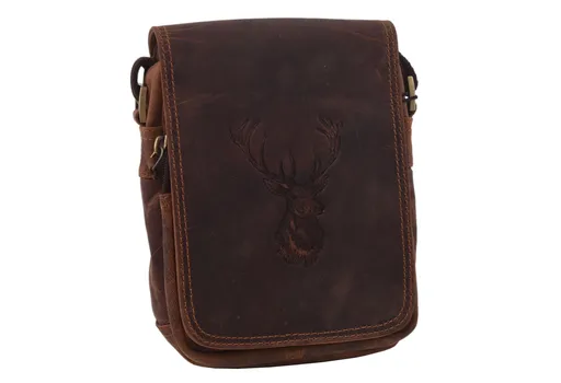Pánske kožené crossbody tmavohnedý hunter embos jeleň hlava 250591