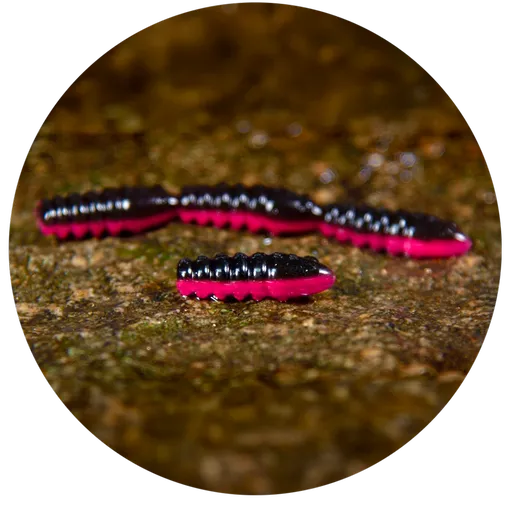 Redbass gumová nástraha trout grub black/signal pink uv color - 3x25 mm