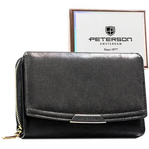 Dámska čierna peňaženka z ekokože na patent a zips s RFID ochranou