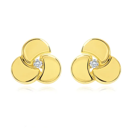 Zlaté náušnice 585 - žiarivý číry briliant vo veľkom lesklom kvete