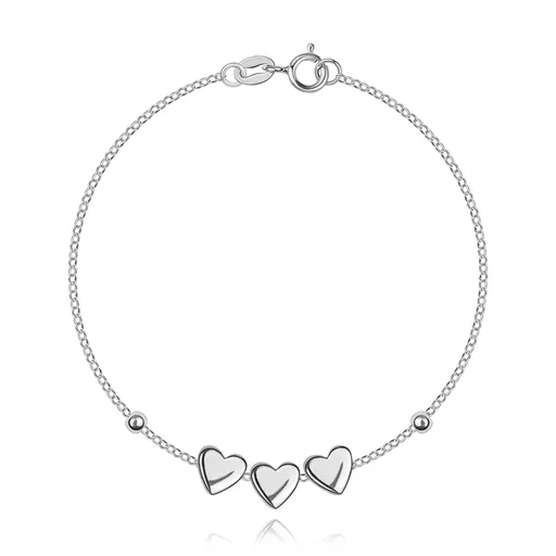 Strieborný náramok 925 s tromi srdcami na retiazke