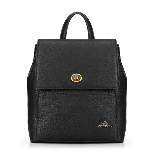 Dámsky kožený ruksak s hranatou klopou čierny 100-4E-225-1