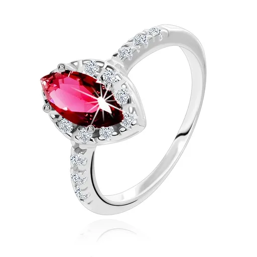 Prsteň zo striebra 925, zrnko tmavoružovej farby s čírym zirkónovým lemom - Veľkosť: 51 mm