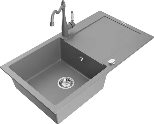MEXEN/S MEXEN/S - Leo granitový drez 1-miska s odkvapkávačom vrátane batérie Carla, šedá 6501-71-670700-71