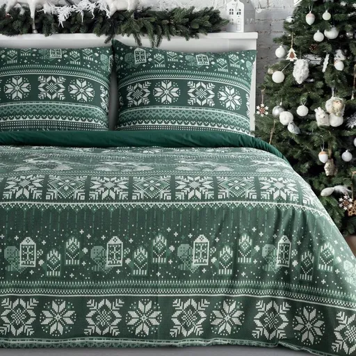 ArtFir Vianočné obliečky na jednolôžko CLOVER | tmavozelená/biela 140 x 200 cm