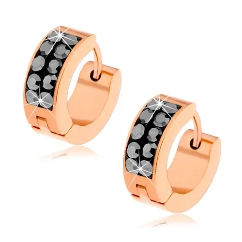 Náušnice z ocele 316L, medená farba, oceľovo sivé ligotavé zirkóny