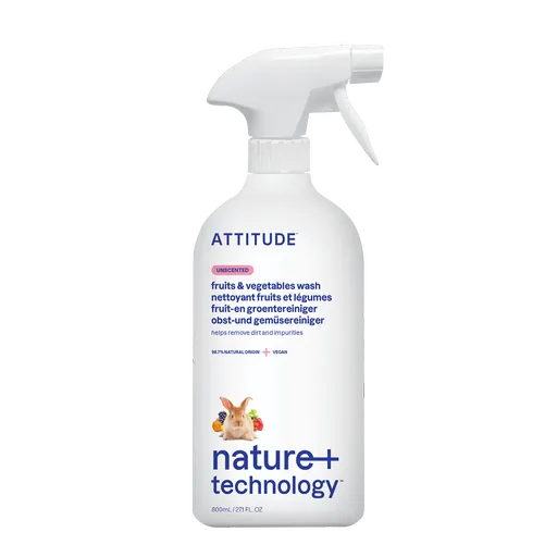 ATTITUDE Čistič na ovocie a zeleninu bez vône s rozprašovačom 800 ml