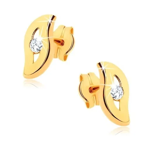 Zlaté 9K náušnice zvlnené zrnko s čírym zirkónom