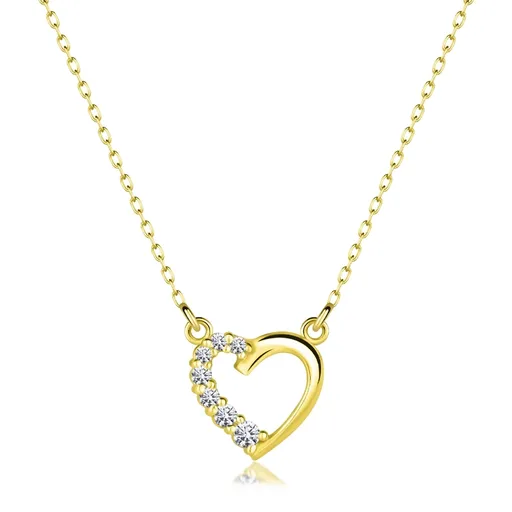 Strieborný 925 náhrdelník v zlatej farbe - srdce s čírymi zirkónmi