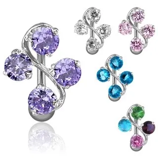 Piercing do pupka - esíčko a štyri zirkóny - Farba piercing: Ružová