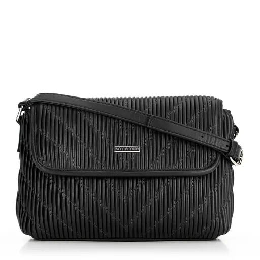 Dámska crossbody kabelka s vertikálnym prešívaním z ekokože čierna 99-4Y-635-1