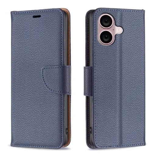 LITCHI Peňaženkové puzdro pre Apple iPhone 16 Plus tmavomodré