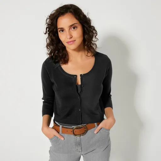 Úpletové bolerko na gombíky s 3/4 rukávmi