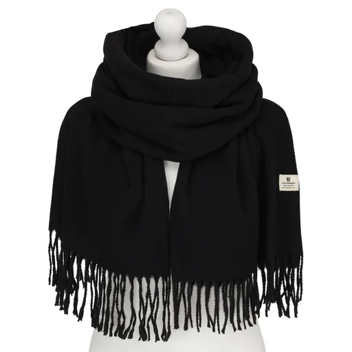 Dámsky čierny obojstranný šál so strapcami