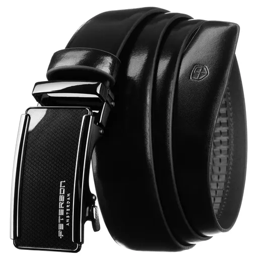 Klasický pánsky čierny kožený opasok s automatickou prackou - Peterson