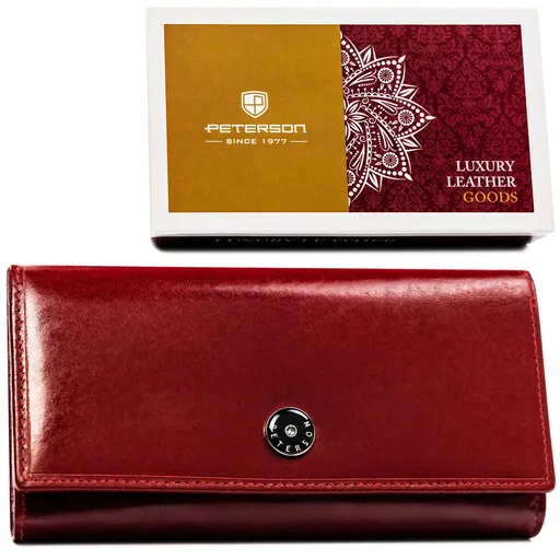 Veľká červená kožená peňaženka na klopu a patent – Peterson