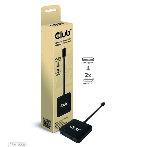Club3D Video húb MST USB-C na 2x HDMI + USB-C PD 3.0, 4K60Hz