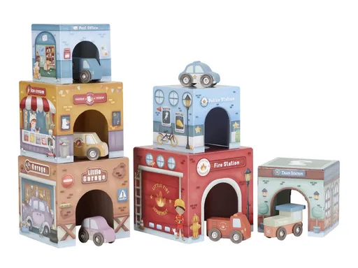 LITTLE DUTCH Kocky stohovacie s autíčkami