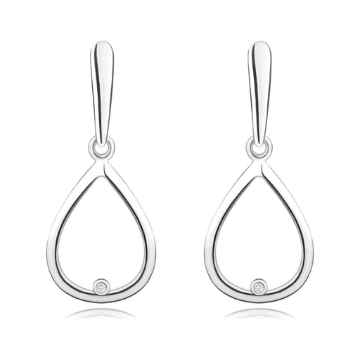 Diamantové strieborné 925 náušnice - okrúhly briliant, obrys slzy, puzetky