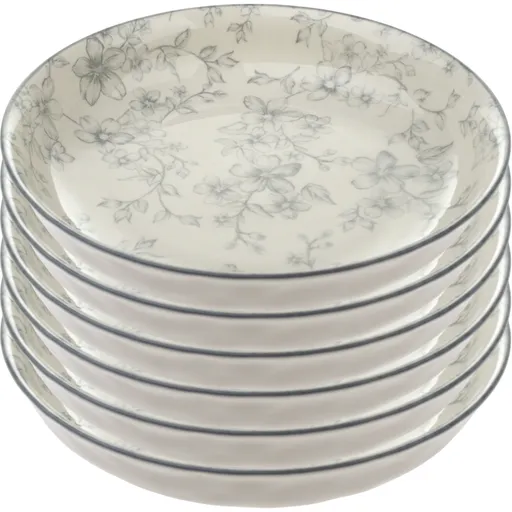 Súprava 6 hlbokých tanierov Nežné kvety 20 cm, sivá