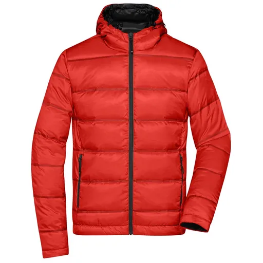 James & Nicholson (Daiber) Ľahká pánska páperová bunda s kapucňou JN1152 - Ohnivá / čierna | S