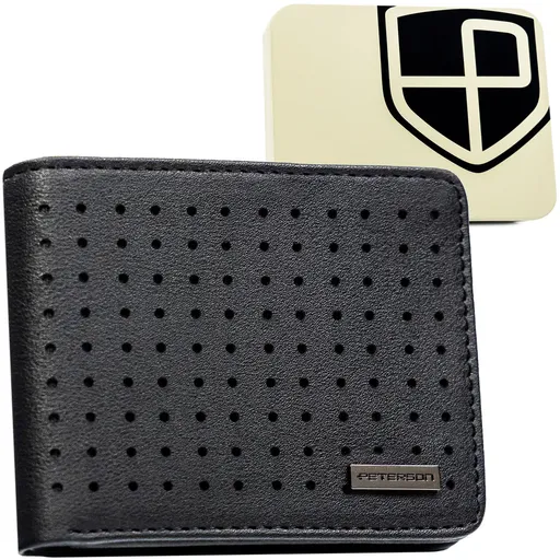 Čierna pánska peňaženka s jemnou, perforovanou dekoráciou - Peterson