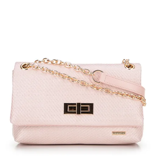 Dámska crossbody z pleteniny s retiazkou ružová