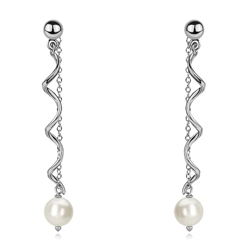 Strieborné náušnice 925 so sklenenou perlou a lesklou špirálou