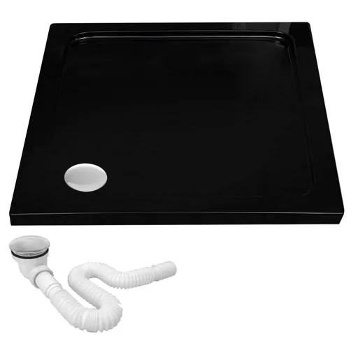 Rea Savoy, akrylátová sprchová vanička 80x80x6 cm + sifón, čierna lesklá, REA-K4804