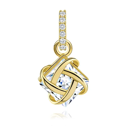 Zlatý prívesok 9K so štvorcovým zirkónom a prepleteným dizajnom