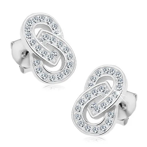 Strieborné náušnice 925, prepojené obrysy kvapiek, číre zirkóniky, puzetky