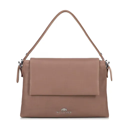 Dámska trojpriehradková kožená kabelka cez rameno béžová 100-4E-810-9