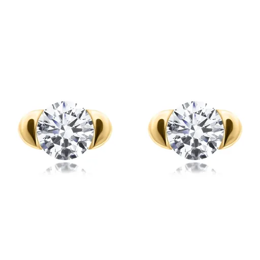 Zlaté náušnice 14K s okrúhlym zirkónom v hladkom uchytení