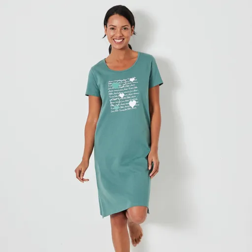 Krátka nočná košeľa s potlačou sŕdc a krátkymi rukávmi