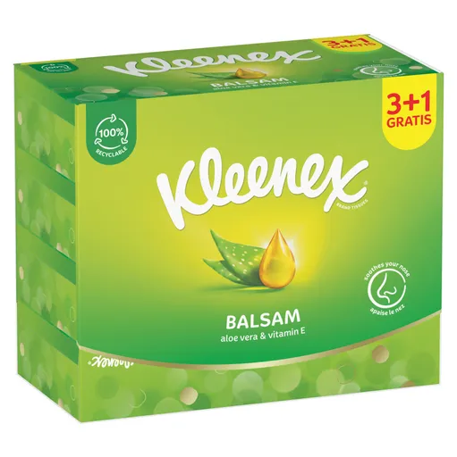 KLEENEX Papierové vreckovky 3-vrstvové Balsam Box 4 x 64 kusov
