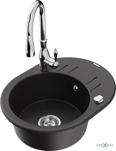MEXEN/S MEXEN/S - Kevin granitový drez 1 s odkvapkávačom vrátane batérie Savita, čierna/zlatá metalik 6517-75-672601-00