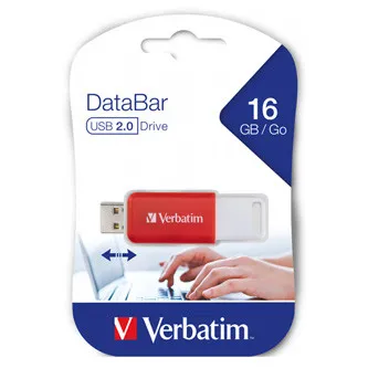 Verbatim USB flash disk, USB 2.0, 16GB, DataBar, červený, 49453, pre archiváciu dať