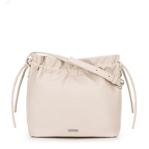 Dámska crossbody kabelka s dekoratívnymi viazaniami krémová 100-4Y-435-9