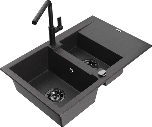 MEXEN/S MEXEN/S - Gaspar granitový drez 1.5 s odkvapkávačom vrátane batérie Flora, čierna kropenatá 6507-76-670401-70-B