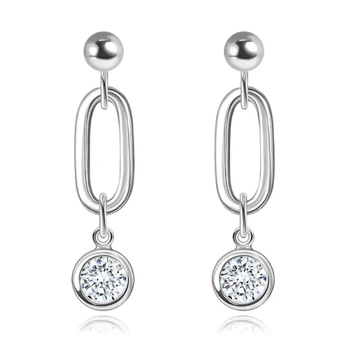 Náušnice zo striebra 925 - gulička, ovál, číry brúsený zirkón, puzetky